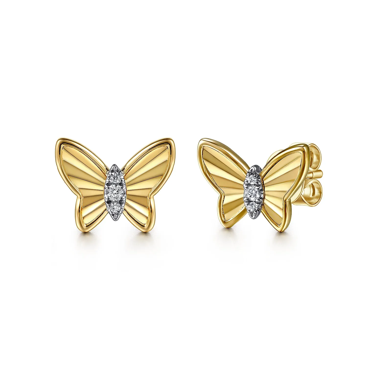 14K Yellow Natural Diamond Butterfly Earrings