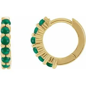 14K Yellow Natural Emerald 12.2 mm Huggie Hoop Earring
