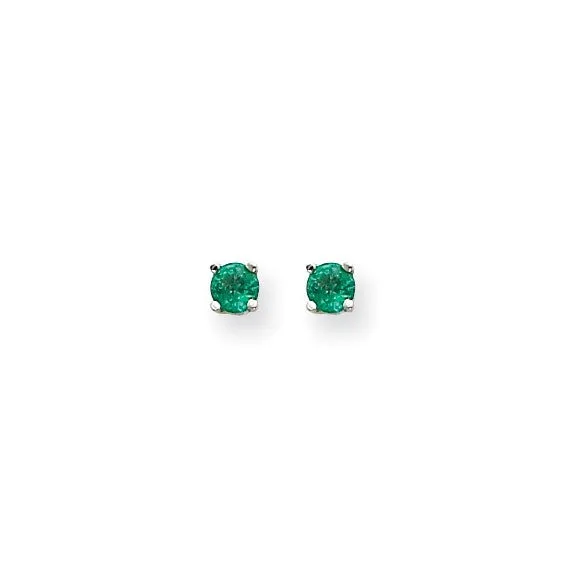 14K Yellow or White Gold (4mm) May Birthstone Emerald Stud Earrings