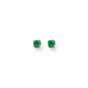 14K Yellow or White Gold (4mm) May Birthstone Emerald Stud Earrings