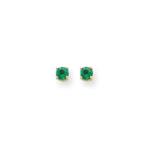 14K Yellow or White Gold (4mm) May Birthstone Emerald Stud Earrings