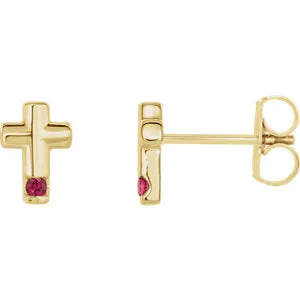 14K Yellow Ruby Cross Earrings