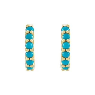 14K Yellow Turquoise Hinged Hoop Earrings