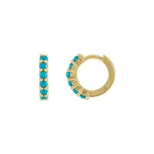 14K Yellow Turquoise Hinged Hoop Earrings