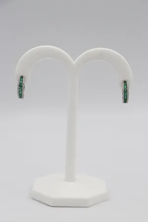 14Karat White Gold Emerald and Diamond Hoop Earrings