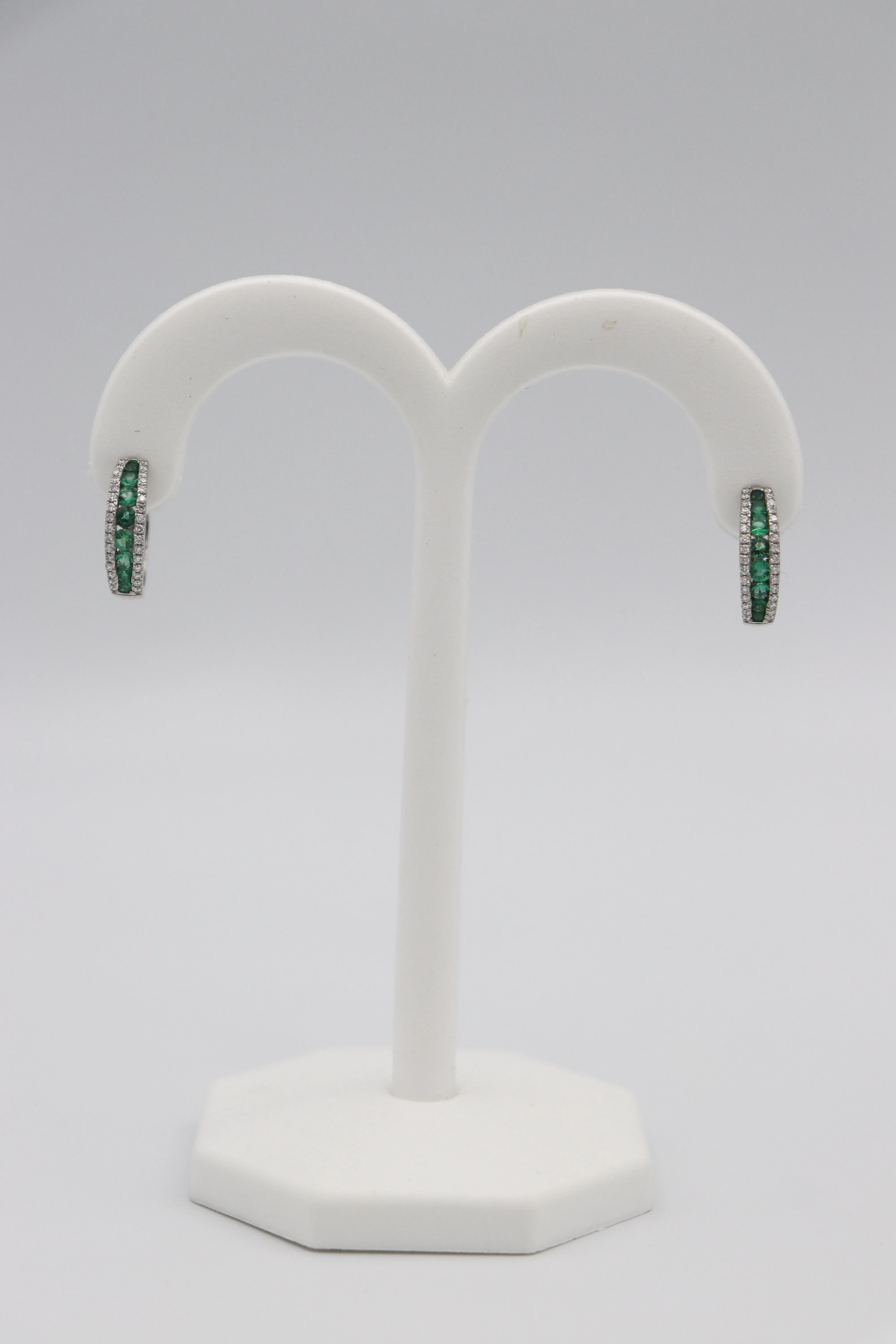 14Karat White Gold Emerald and Diamond Hoop Earrings