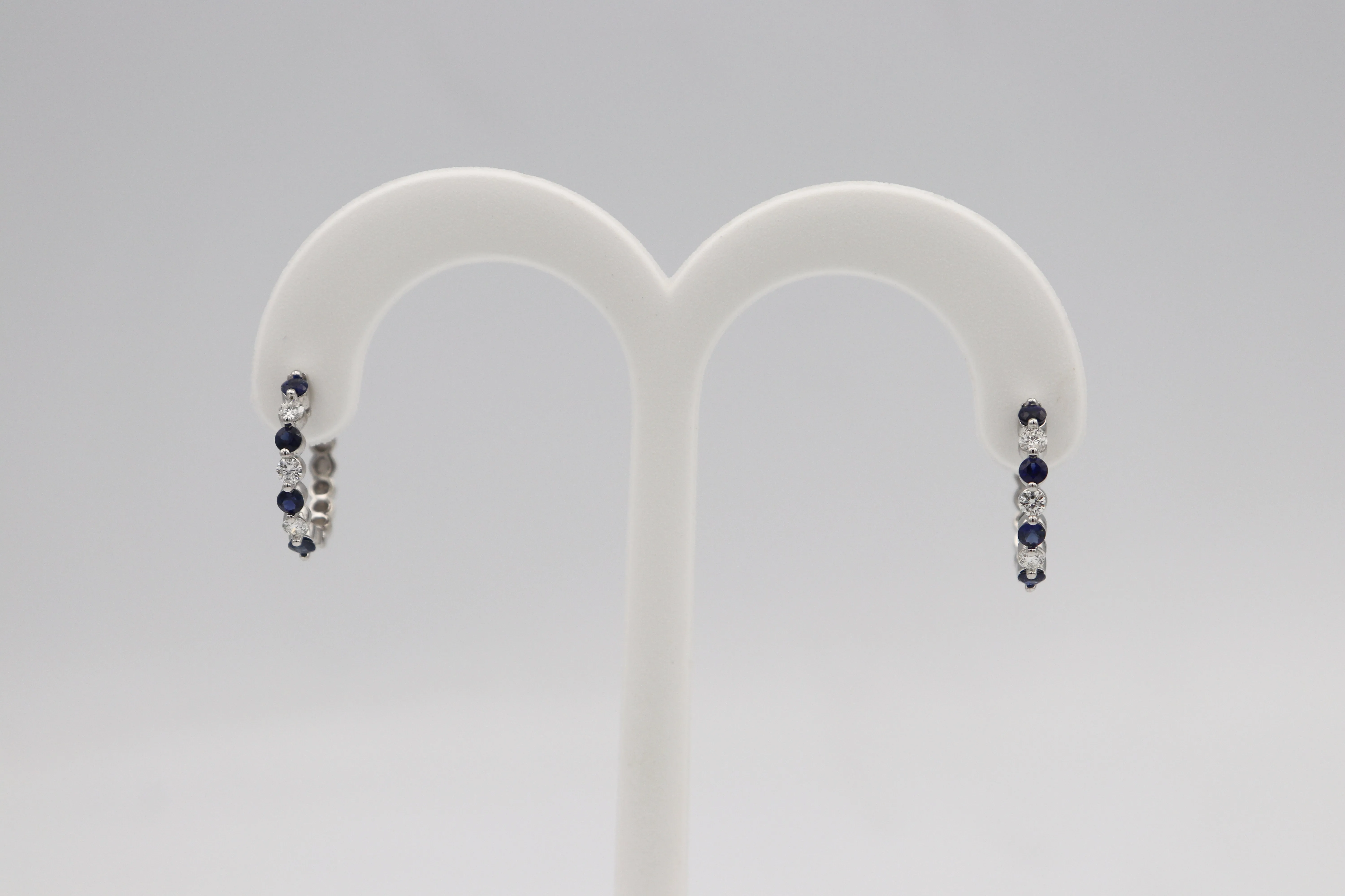 14Karat White Gold Sapphire and Diamond Hoop Earrings