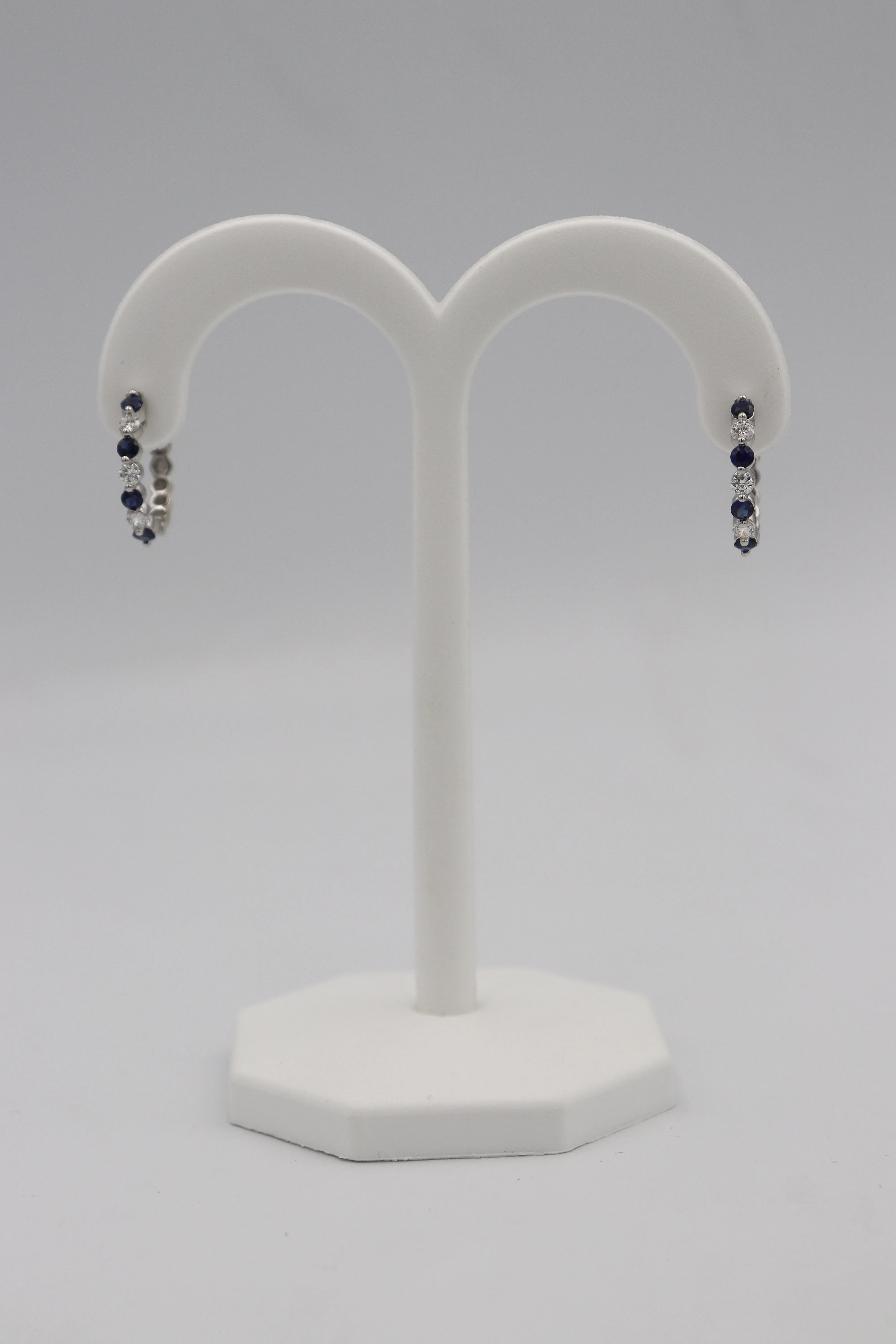 14Karat White Gold Sapphire and Diamond Hoop Earrings