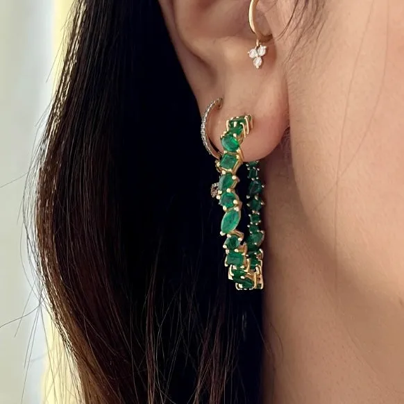 14KT Gold Multiple Shape Emerald Magnificent Hoop Earrings