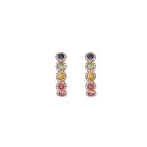 14KT Rose Gold Multi Color Sapphire And Diamond Huggie Earrings