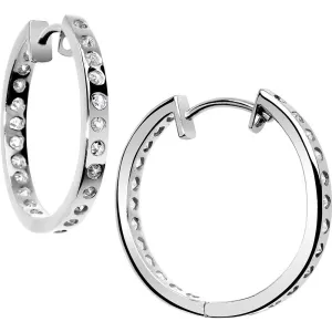 14kt White Gold CZ In and Out Hoop Earrings - .75 Inch