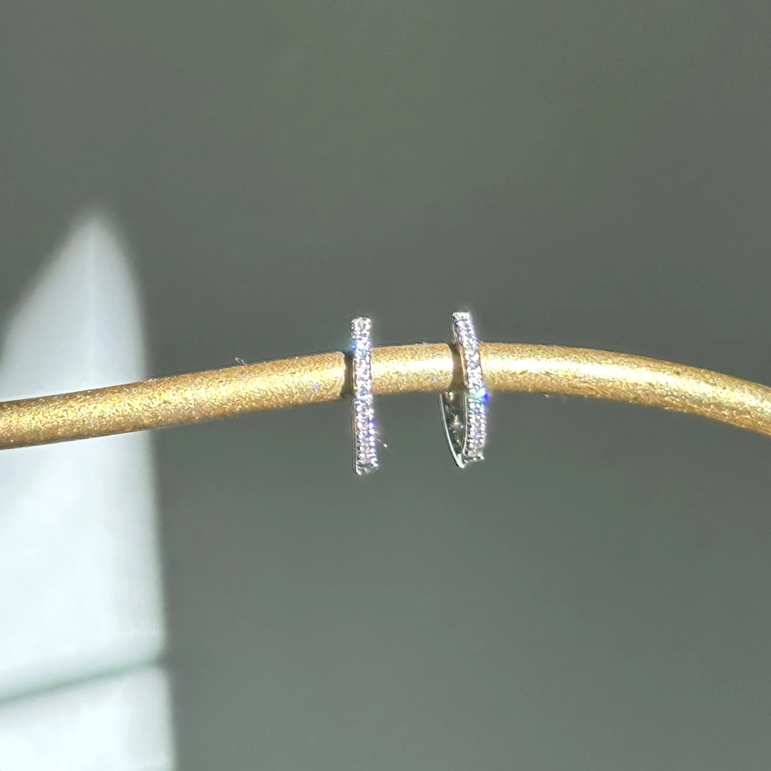 14KT White Gold Pave .12 CT Diamond Huggie Hoop Earring 10mm