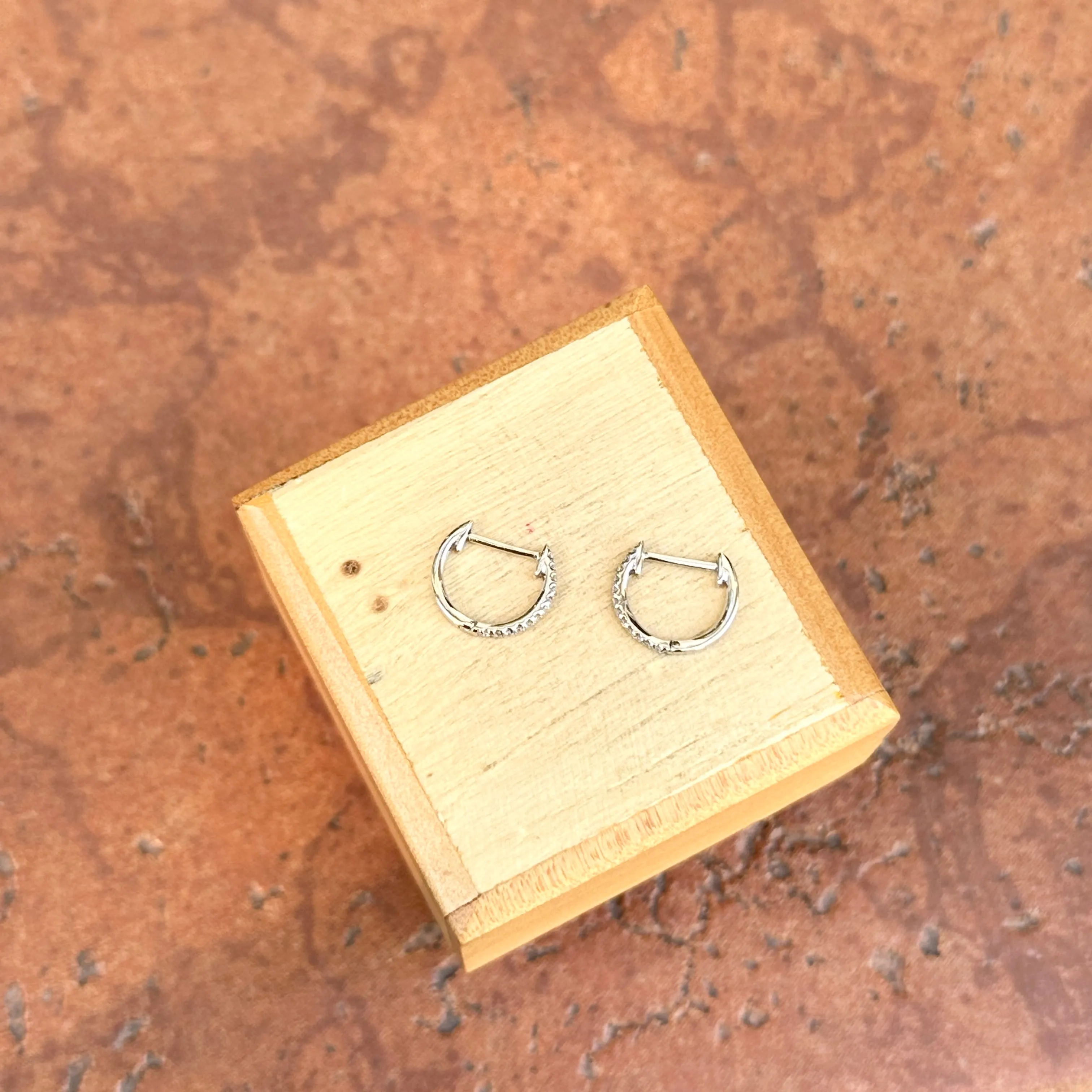 14KT White Gold Pave .12 CT Diamond Huggie Hoop Earring 10mm