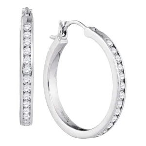14kt White Gold Womens Round Diamond Hoop Snap-down Post Earrings 1.00 Cttw