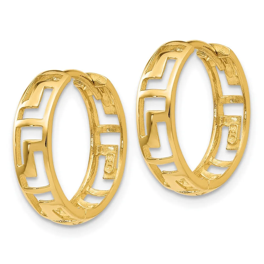 14KT Yellow Gold 15X4MM Greek Key Hoop Earrings