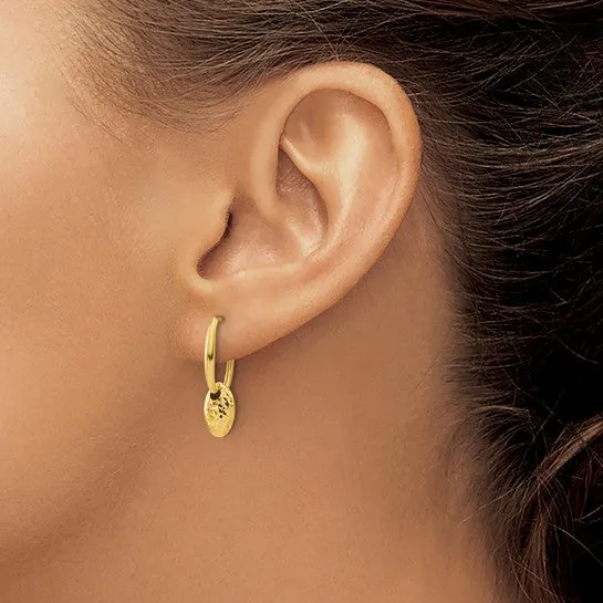 14KT Yellow Gold Oval Huggie Hoop Oval Bead Earrings