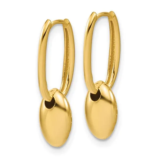 14KT Yellow Gold Oval Huggie Hoop Oval Bead Earrings