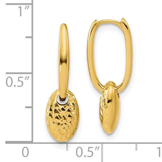 14KT Yellow Gold Oval Huggie Hoop Oval Bead Earrings