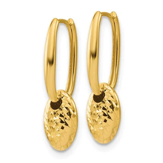 14KT Yellow Gold Oval Huggie Hoop Oval Bead Earrings