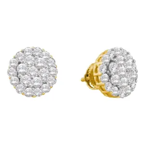14kt Yellow Gold Womens Round Diamond Flower Cluster Screwback Earrings 2.00 Cttw