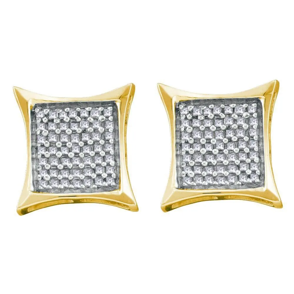 14kt Yellow Gold Womens Round Diamond Square Kite Cluster Earrings 5/8 Cttw
