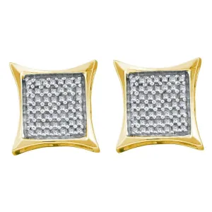 14kt Yellow Gold Womens Round Diamond Square Kite Cluster Earrings 5/8 Cttw