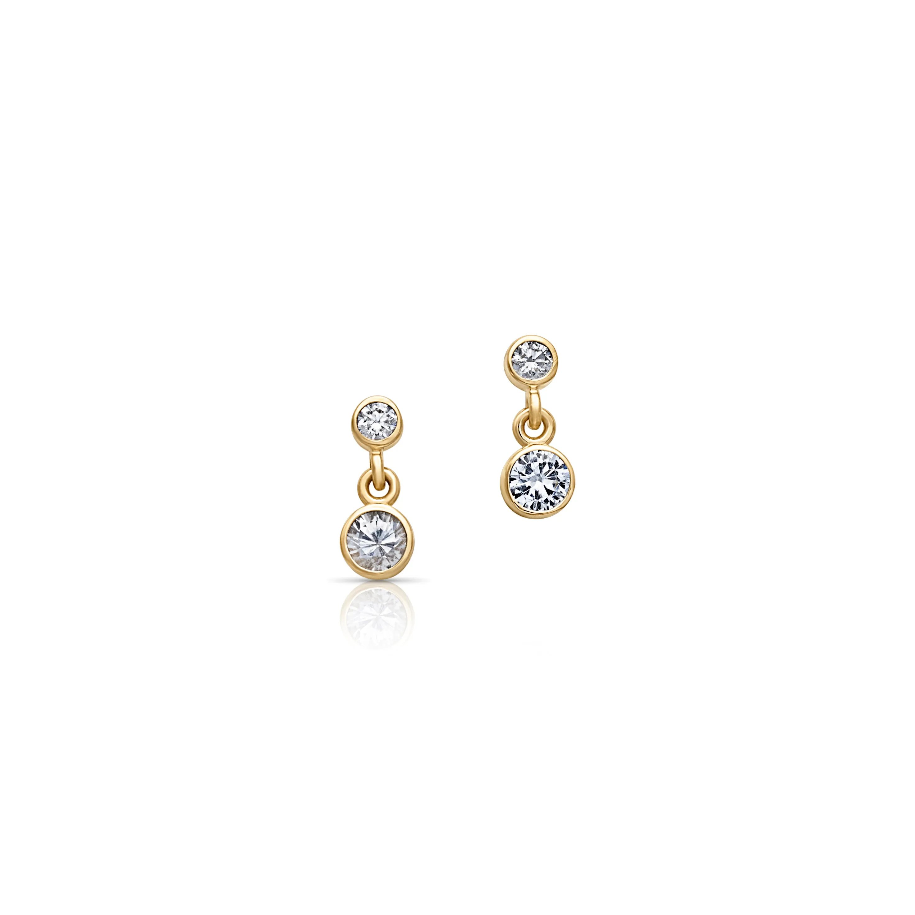 14KY 2 Stone Bezel Drops White Sapphire