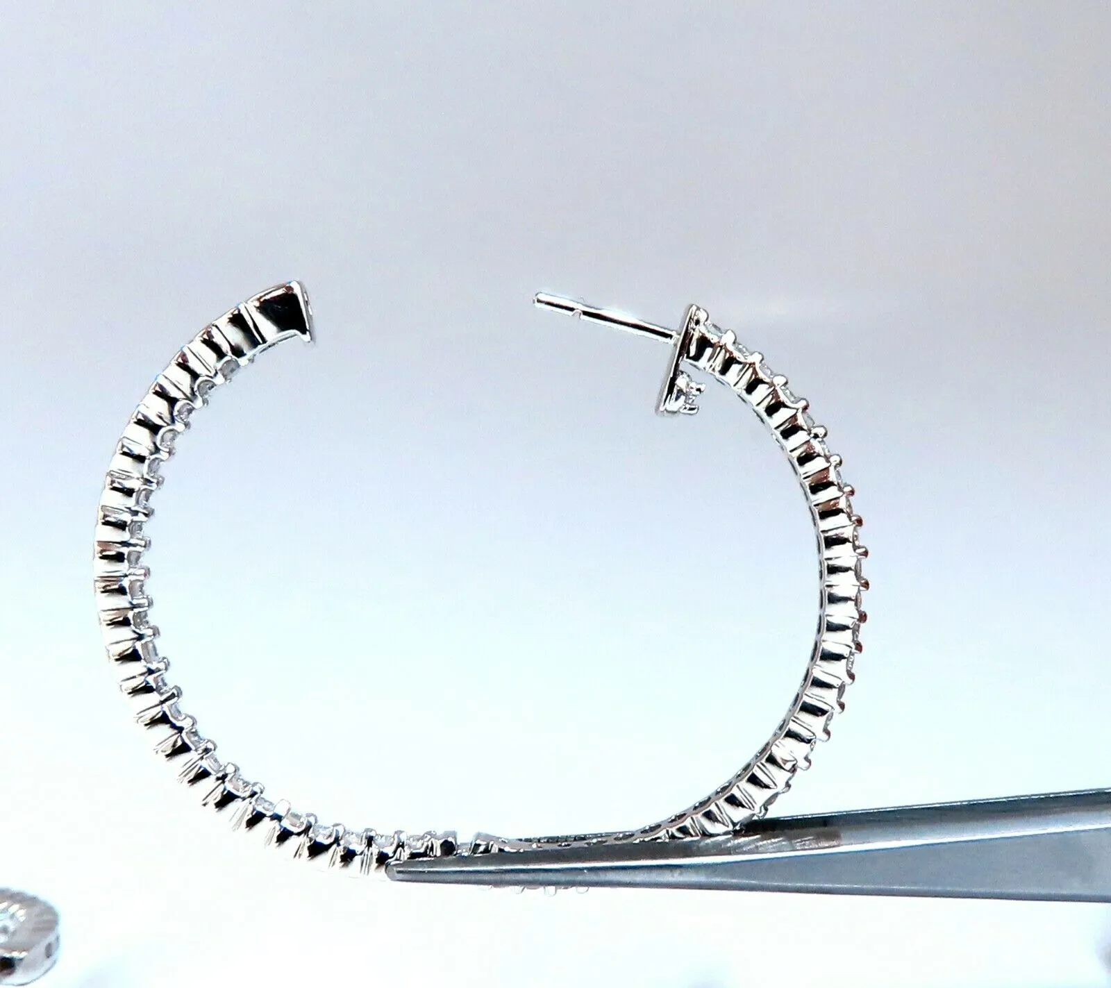 1.50ct Natural Diamond Hoop Earrings 14kt White Gold 1.35inch