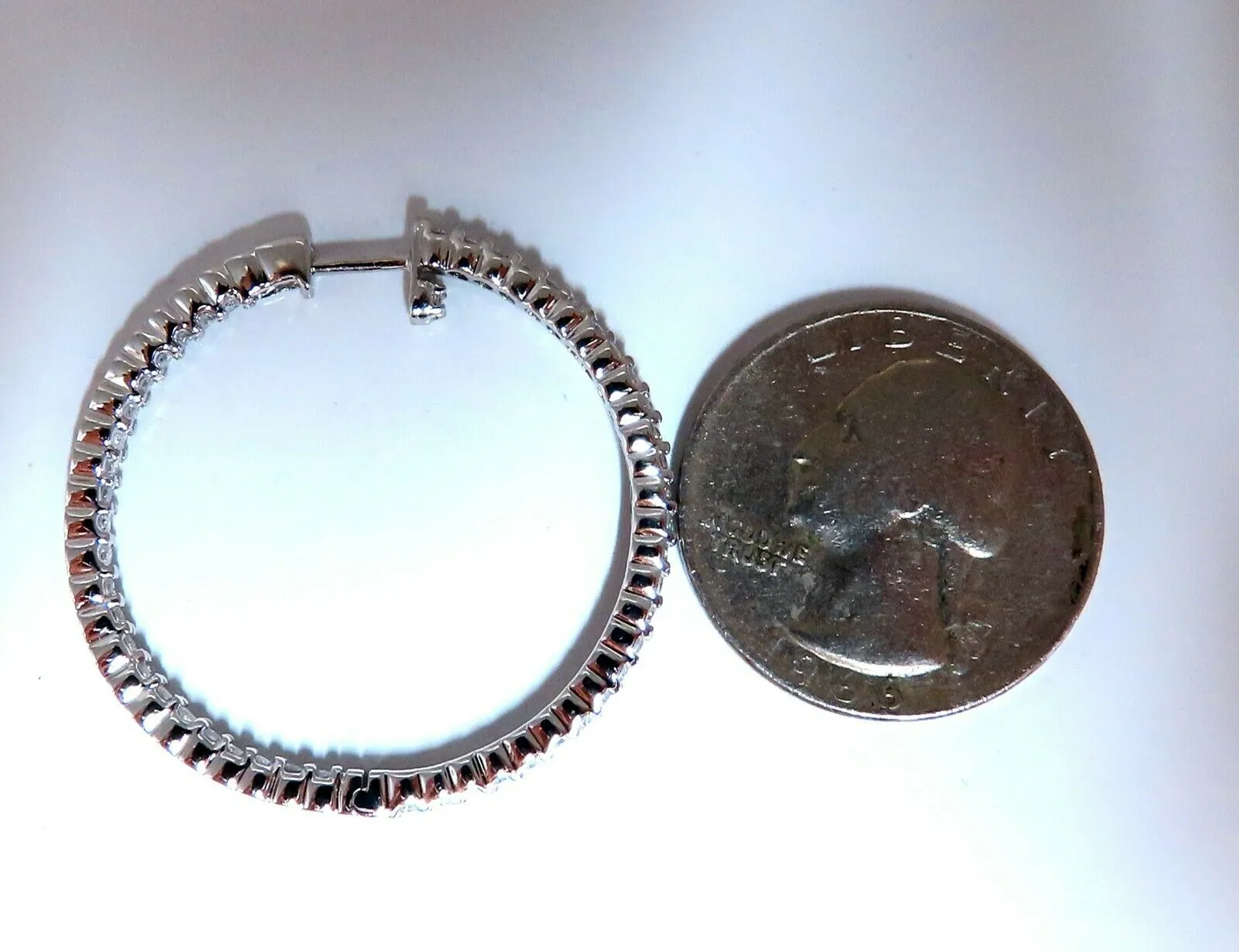 1.50ct Natural Diamond Hoop Earrings 14kt White Gold 1.35inch