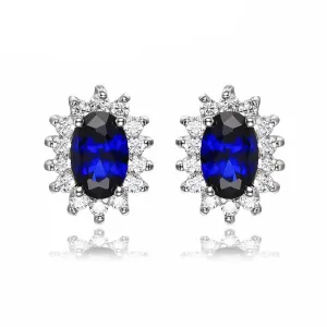 1.5ct Oval Blue Sapphire Earrings Stud 925 Sterling Silver Fashion Princess Diana Engagement Wedding Accessories