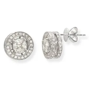 1.67ct Round Diamond in Halo Style Stud Earrings, 18k White Gold