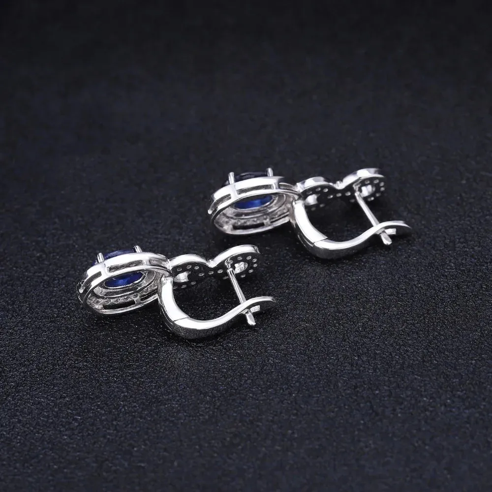 1.89Ct Natural Blue Sapphire Vintage Drop Earrings – 925 Sterling Silver Gemstone Jewelry