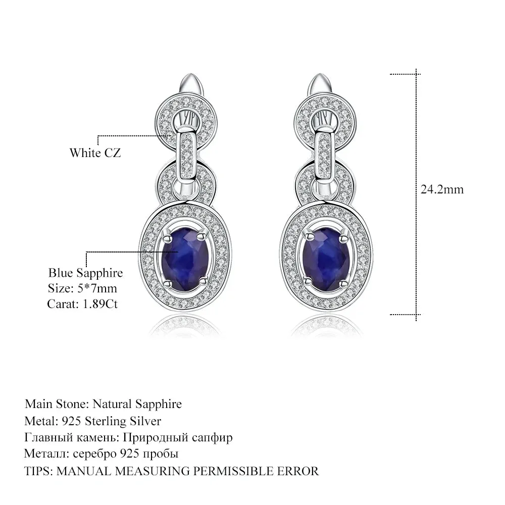1.89Ct Natural Blue Sapphire Vintage Drop Earrings – 925 Sterling Silver Gemstone Jewelry