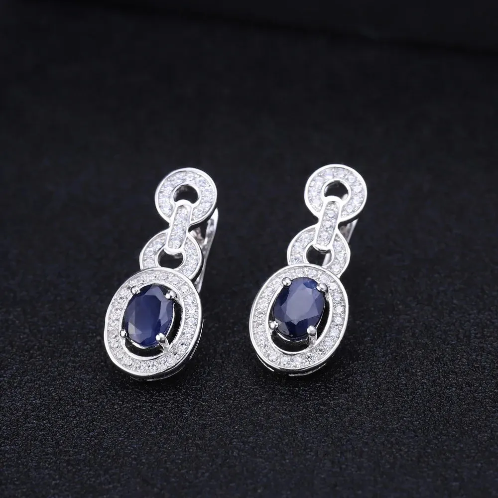 1.89Ct Natural Blue Sapphire Vintage Drop Earrings – 925 Sterling Silver Gemstone Jewelry