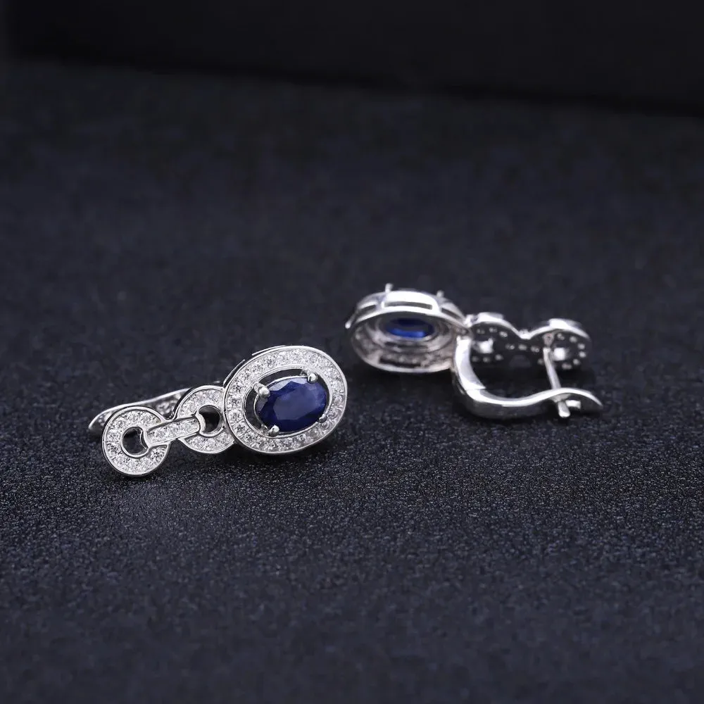 1.89Ct Natural Blue Sapphire Vintage Drop Earrings – 925 Sterling Silver Gemstone Jewelry