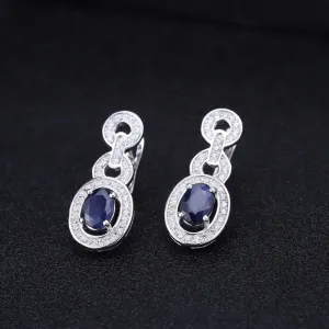 1.89Ct Natural Blue Sapphire Vintage Drop Earrings – 925 Sterling Silver Gemstone Jewelry