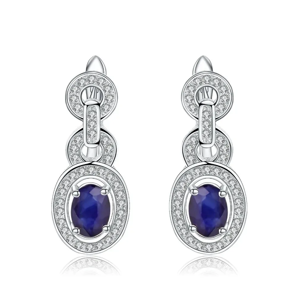 1.89Ct Natural Blue Sapphire Vintage Drop Earrings – 925 Sterling Silver Gemstone Jewelry