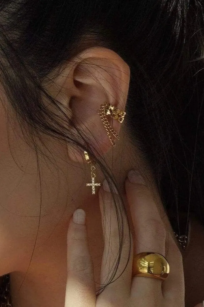 18k Billy Chain Ear Cuff Earrings
