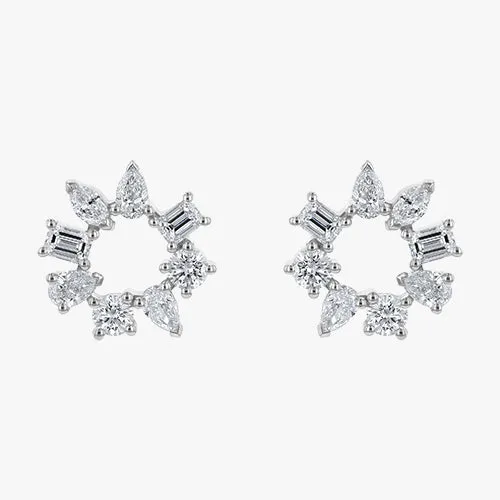 18K Gold Multi Shape Diamond Circle Earrings