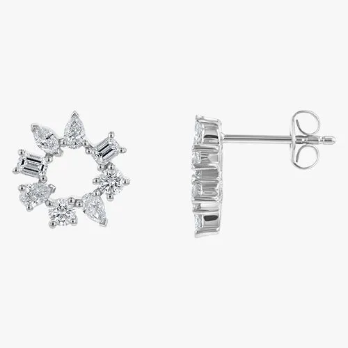 18K Gold Multi Shape Diamond Circle Earrings