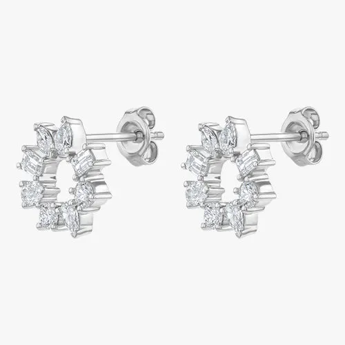 18K Gold Multi Shape Diamond Circle Earrings