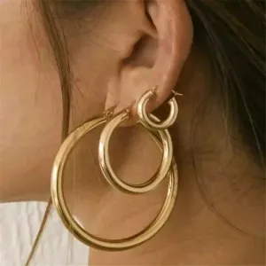 18k Gold Plated Stainless Steel Luxury Statement Circle Hoop Earring Women Teenager Girls Jewelry Non Tarnished