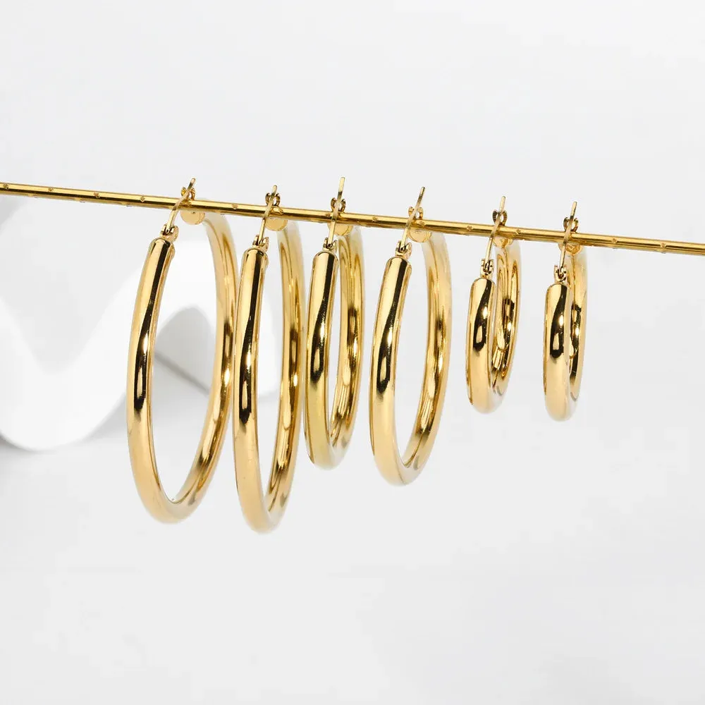 18k Gold Plated Stainless Steel Luxury Statement Circle Hoop Earring Women Teenager Girls Jewelry Non Tarnished