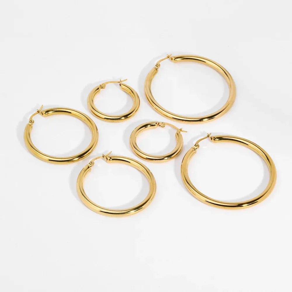 18k Gold Plated Stainless Steel Luxury Statement Circle Hoop Earring Women Teenager Girls Jewelry Non Tarnished