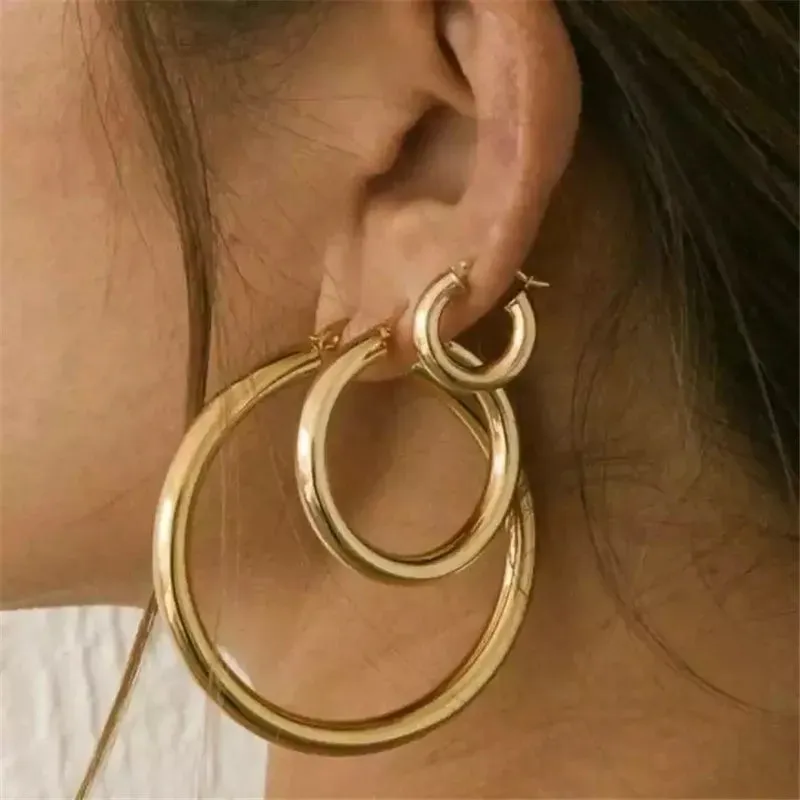 18k Gold Plated Stainless Steel Luxury Statement Circle Hoop Earring Women Teenager Girls Jewelry Non Tarnished