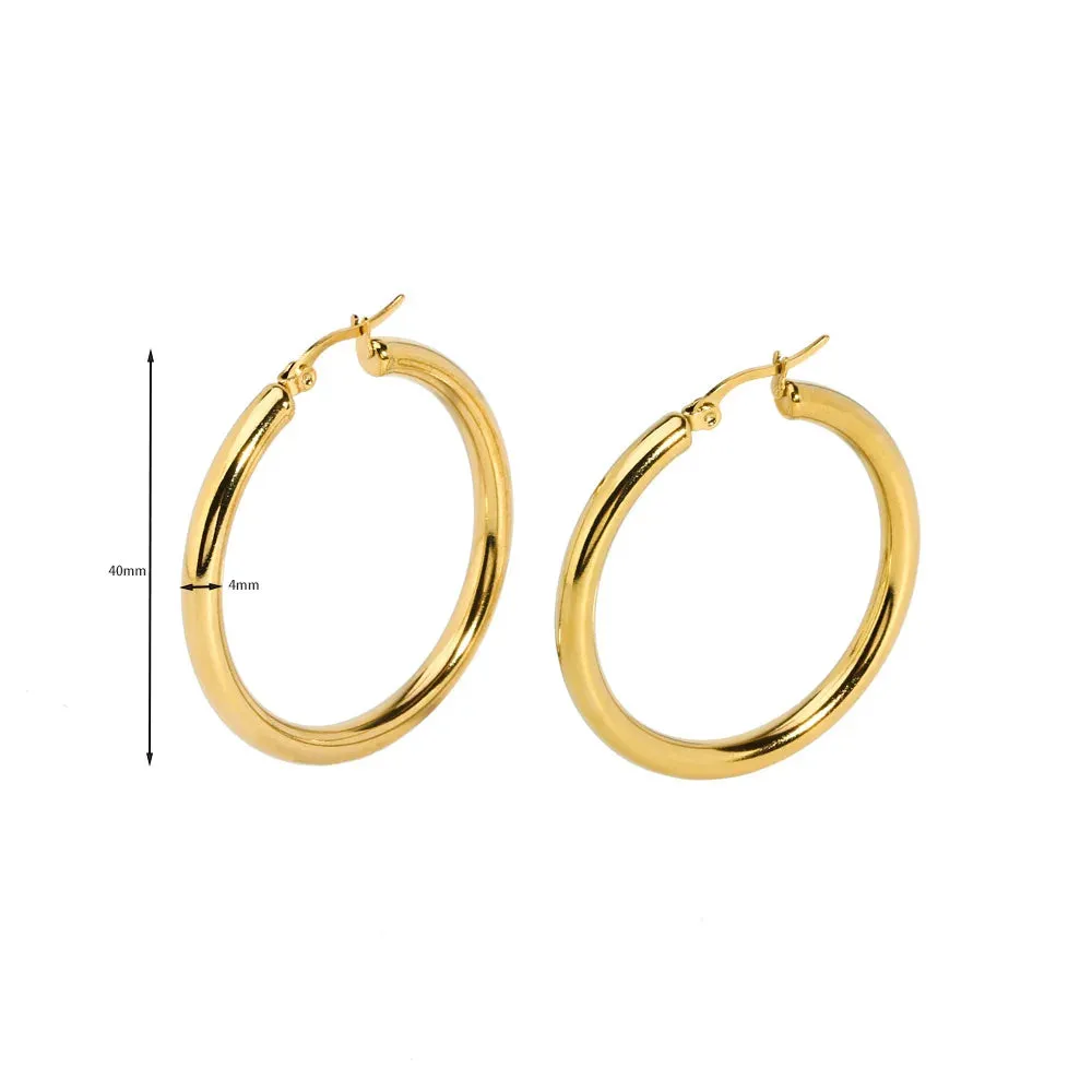 18k Gold Plated Stainless Steel Luxury Statement Circle Hoop Earring Women Teenager Girls Jewelry Non Tarnished