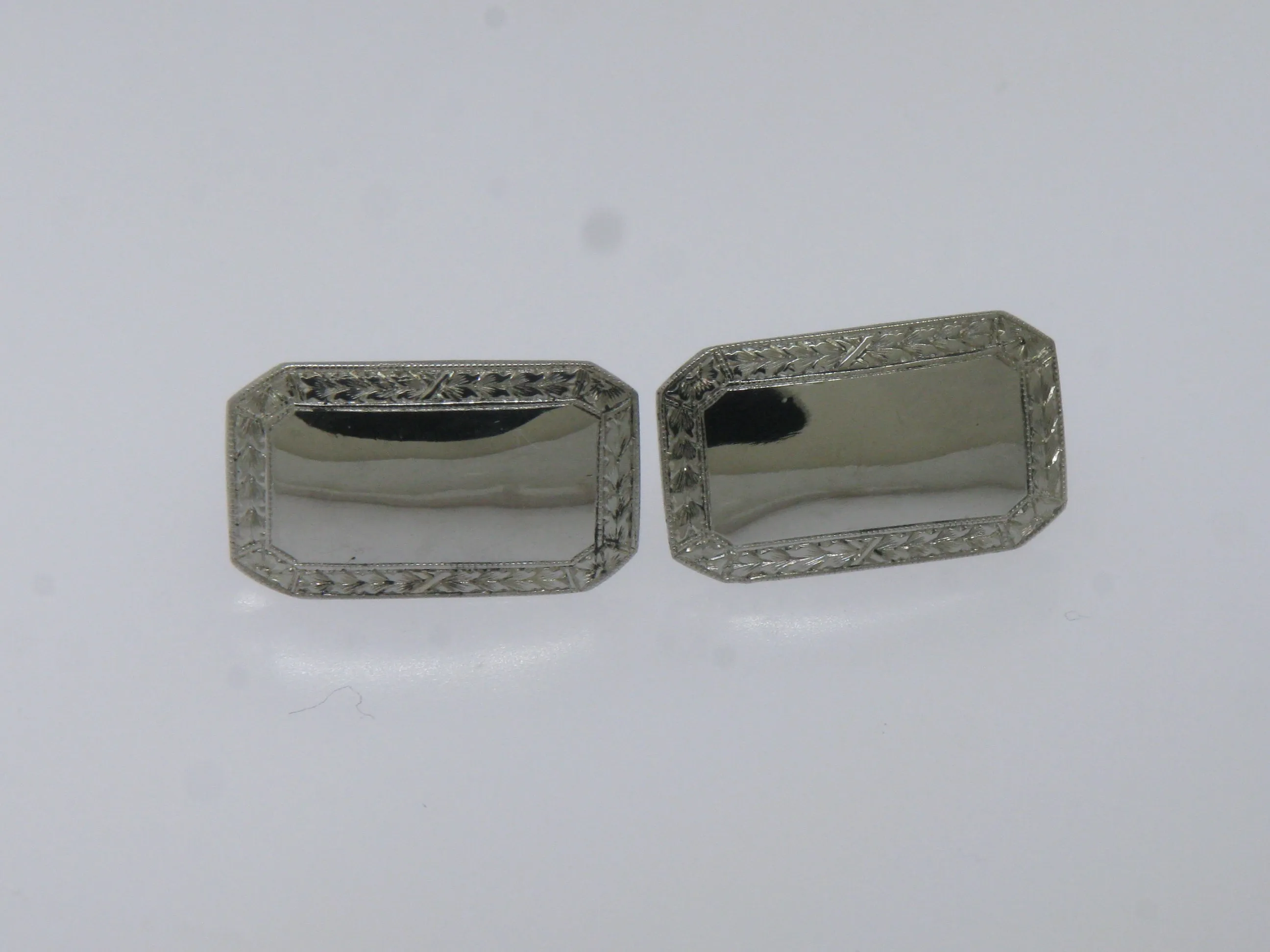 18K White Gold Converted Cuff Links Into Post-Back Earrings (Estate Jewelry)