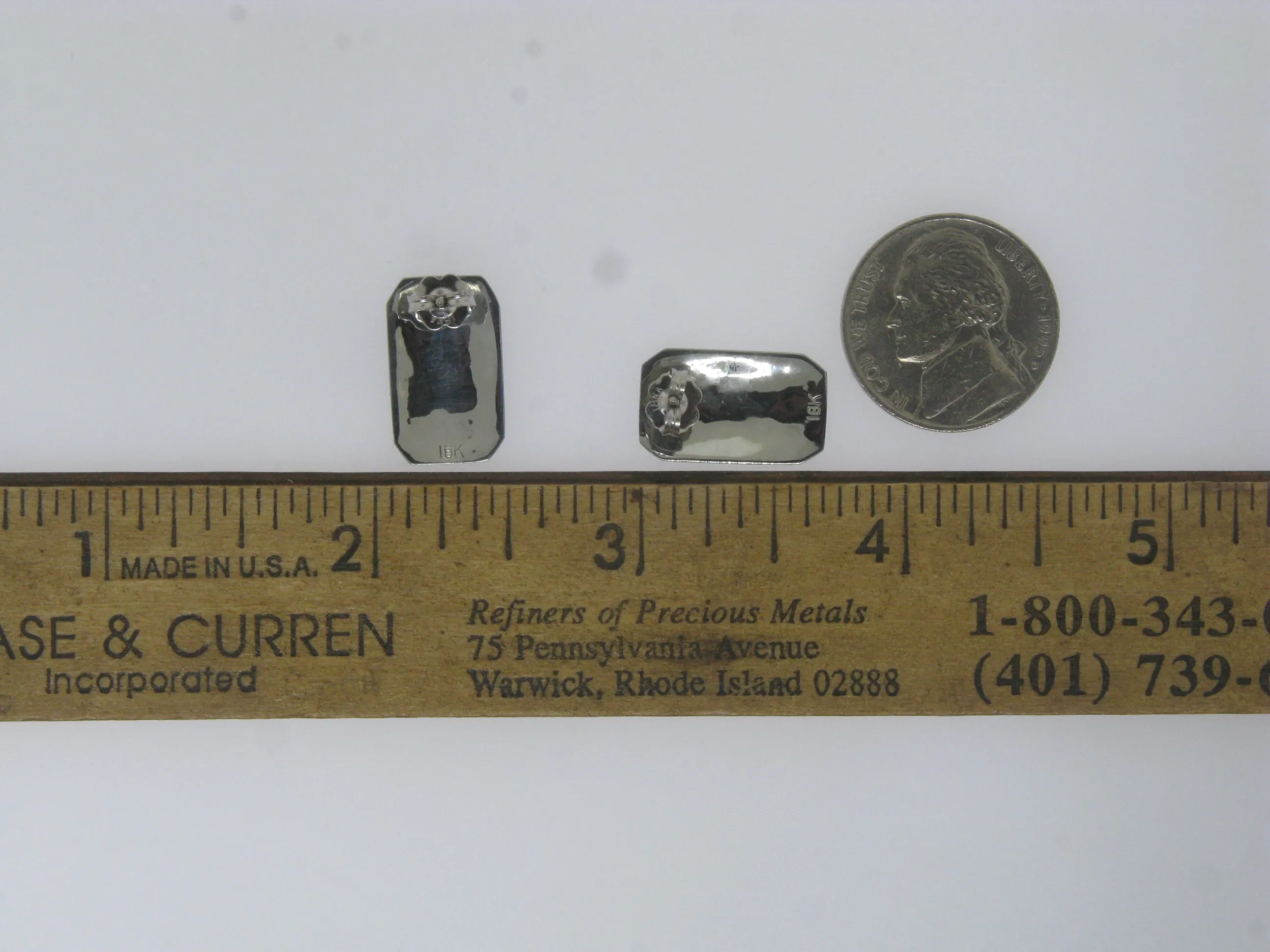 18K White Gold Converted Cuff Links Into Post-Back Earrings (Estate Jewelry)