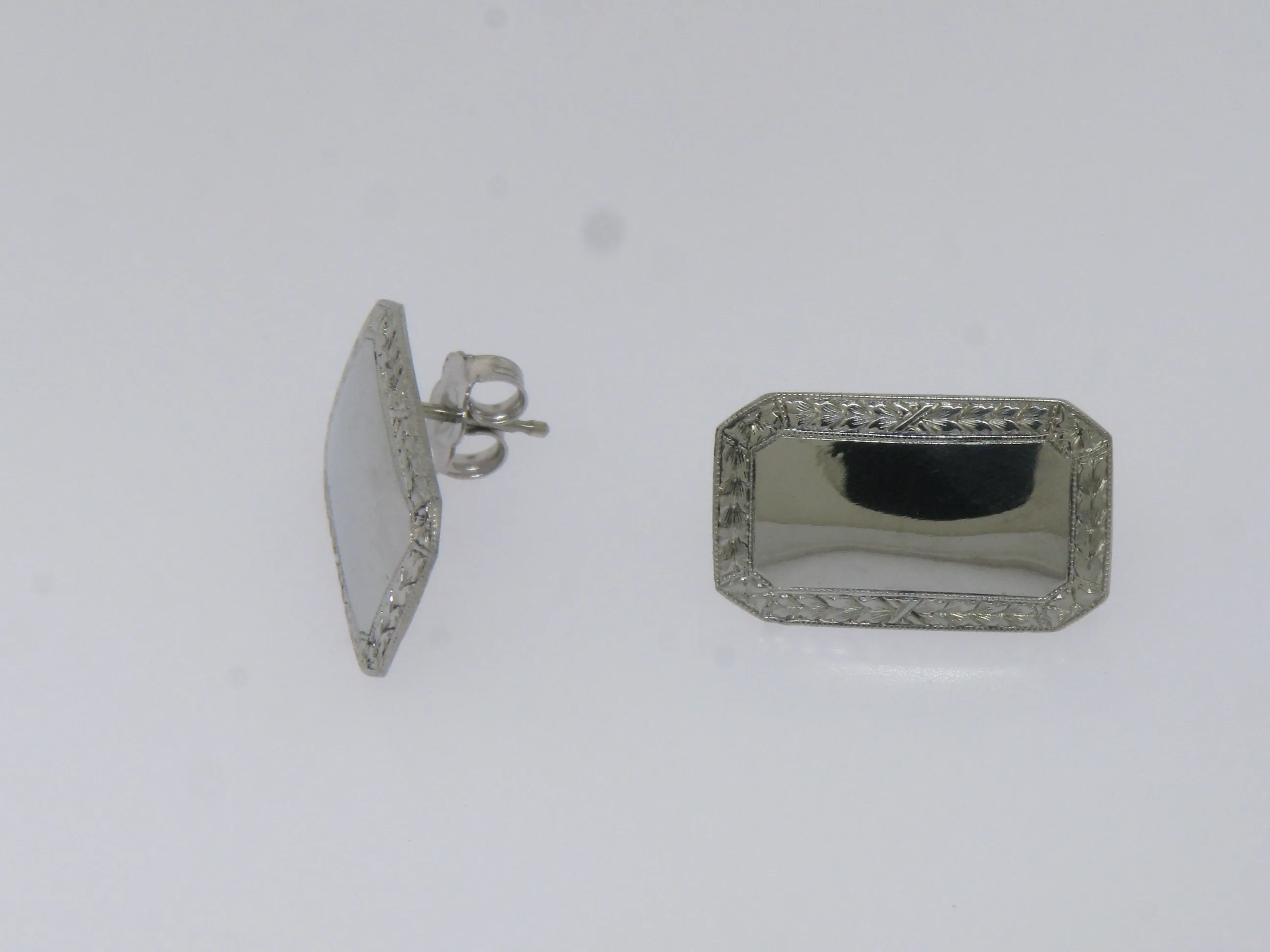 18K White Gold Converted Cuff Links Into Post-Back Earrings (Estate Jewelry)