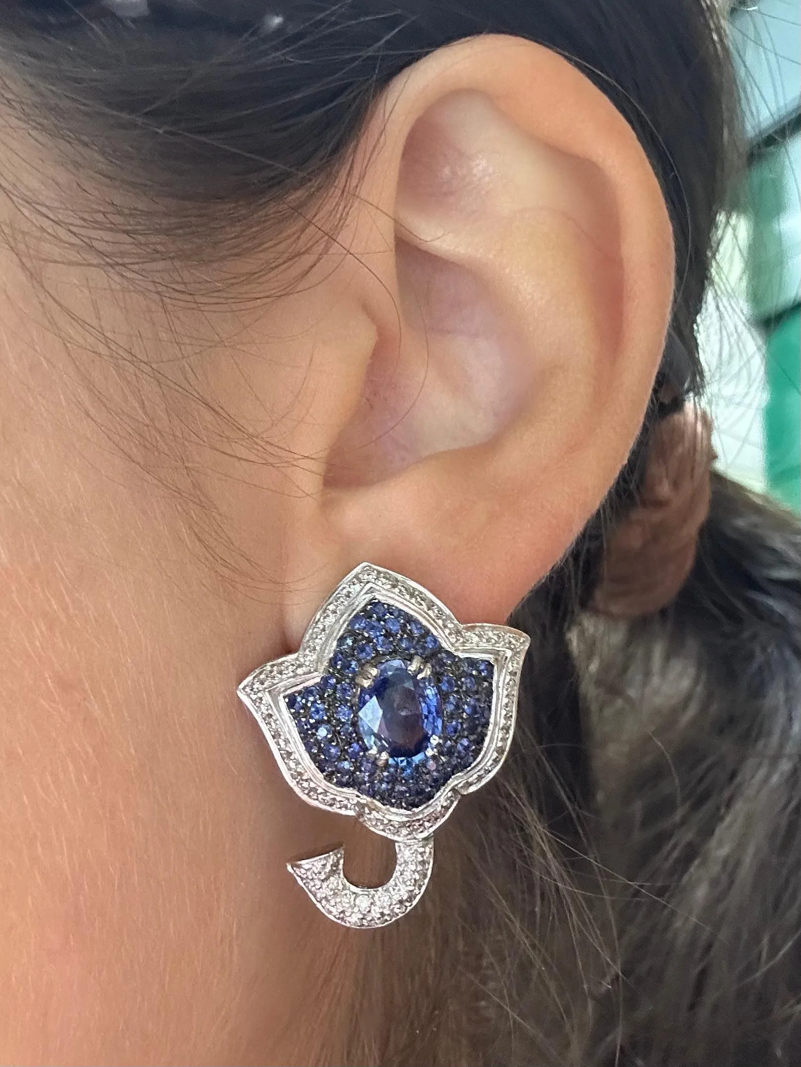 18k White Gold Diamond and Sapphire Earrings